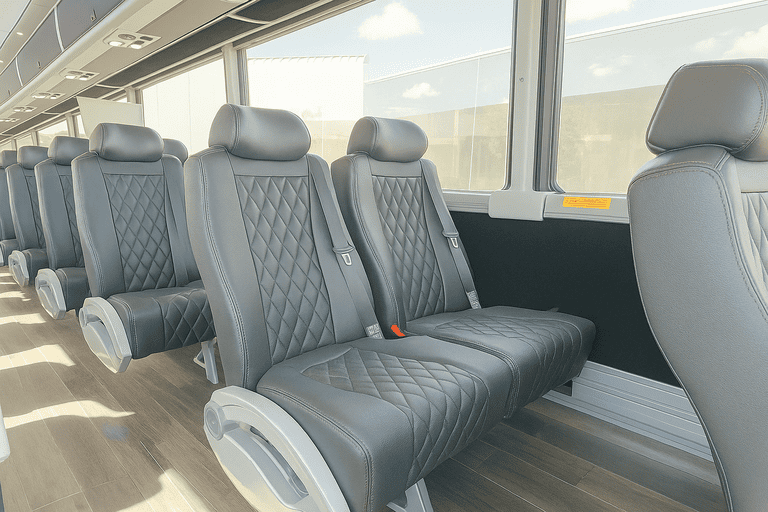 interior of Alexandria Minibus Company charter bus